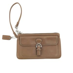 Coach Brown Leather Wristlet Front Flap Pocket with Buckle